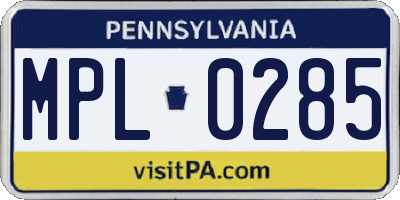 PA license plate MPL0285
