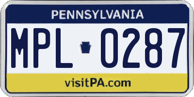 PA license plate MPL0287