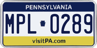 PA license plate MPL0289
