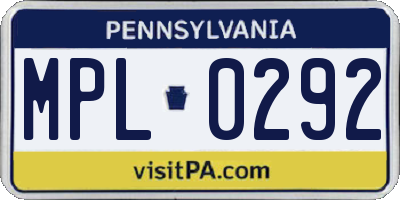 PA license plate MPL0292