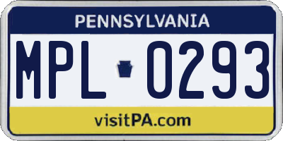 PA license plate MPL0293