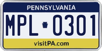 PA license plate MPL0301