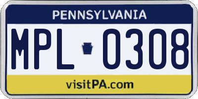 PA license plate MPL0308