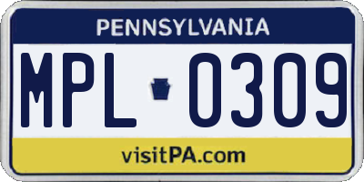 PA license plate MPL0309