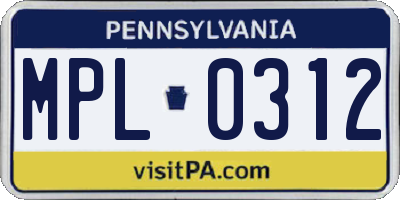 PA license plate MPL0312