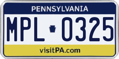 PA license plate MPL0325