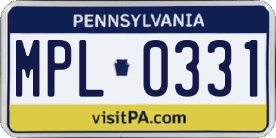 PA license plate MPL0331