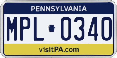 PA license plate MPL0340
