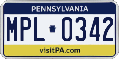 PA license plate MPL0342