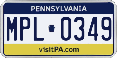 PA license plate MPL0349