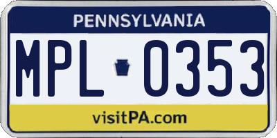 PA license plate MPL0353