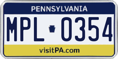 PA license plate MPL0354