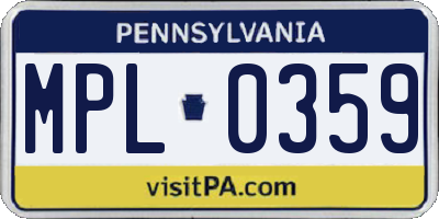 PA license plate MPL0359