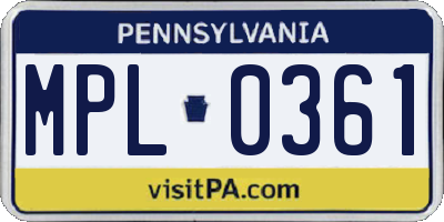PA license plate MPL0361