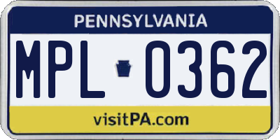 PA license plate MPL0362