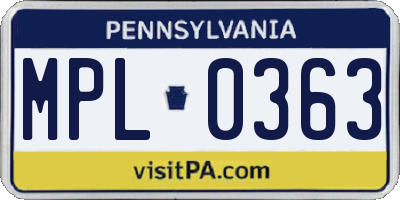 PA license plate MPL0363