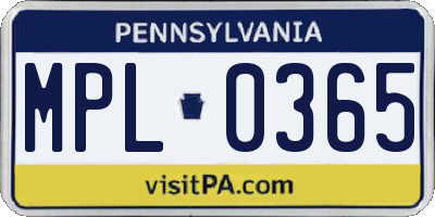 PA license plate MPL0365