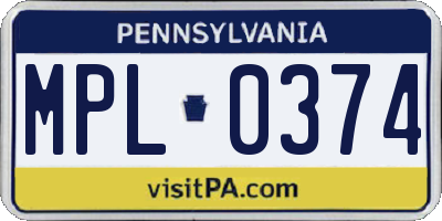 PA license plate MPL0374