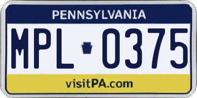 PA license plate MPL0375