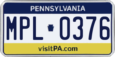 PA license plate MPL0376