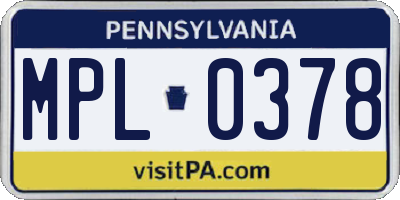 PA license plate MPL0378