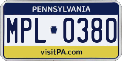 PA license plate MPL0380