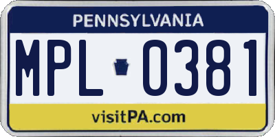 PA license plate MPL0381