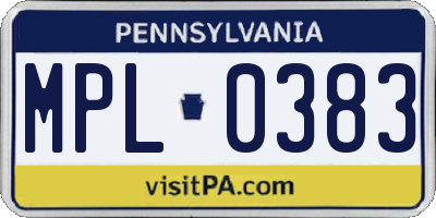 PA license plate MPL0383