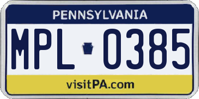 PA license plate MPL0385