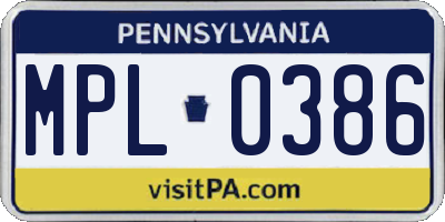 PA license plate MPL0386