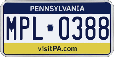 PA license plate MPL0388