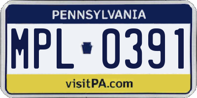 PA license plate MPL0391