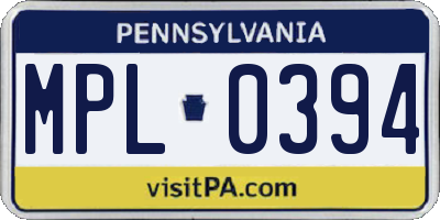 PA license plate MPL0394