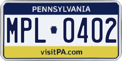 PA license plate MPL0402