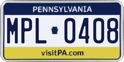 PA license plate MPL0408
