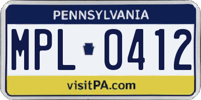 PA license plate MPL0412