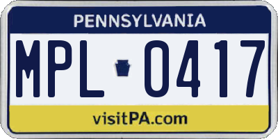 PA license plate MPL0417