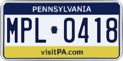 PA license plate MPL0418