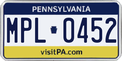 PA license plate MPL0452