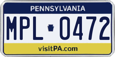 PA license plate MPL0472