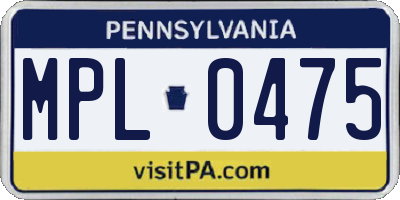 PA license plate MPL0475