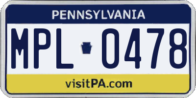 PA license plate MPL0478