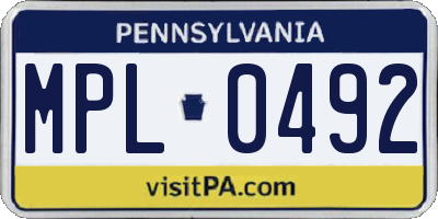 PA license plate MPL0492
