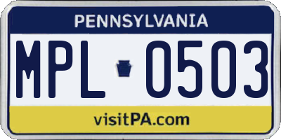 PA license plate MPL0503