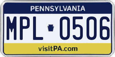 PA license plate MPL0506