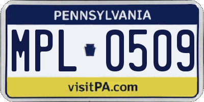 PA license plate MPL0509