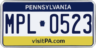 PA license plate MPL0523