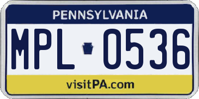 PA license plate MPL0536