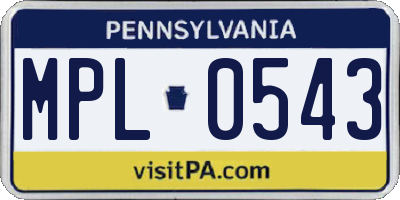 PA license plate MPL0543