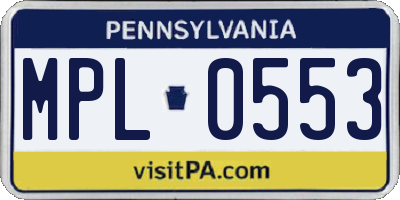 PA license plate MPL0553